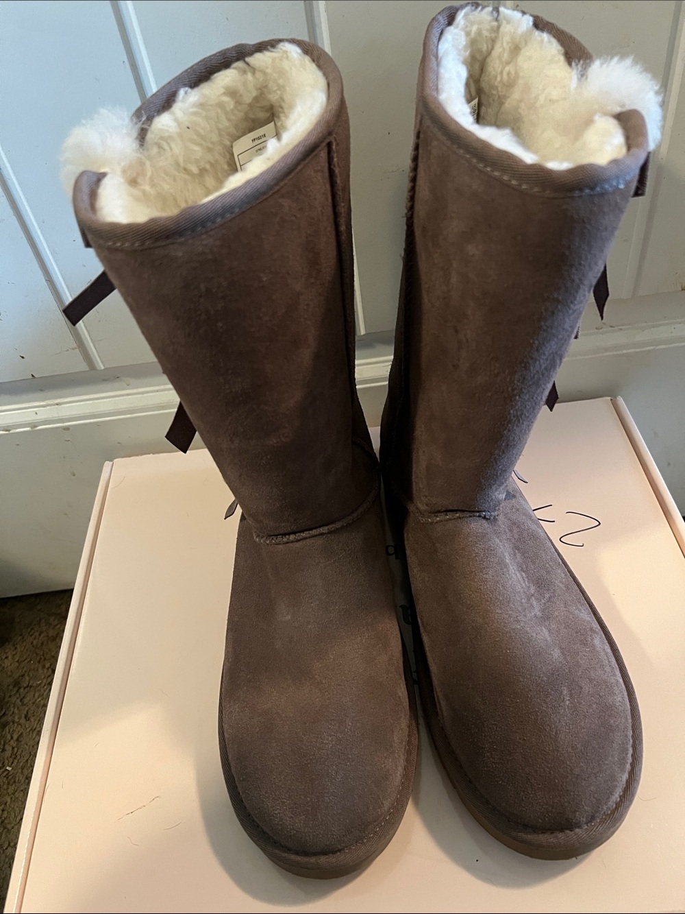 Koolaburra Brown Suede Shearling-Lined Tall Ankle Boots